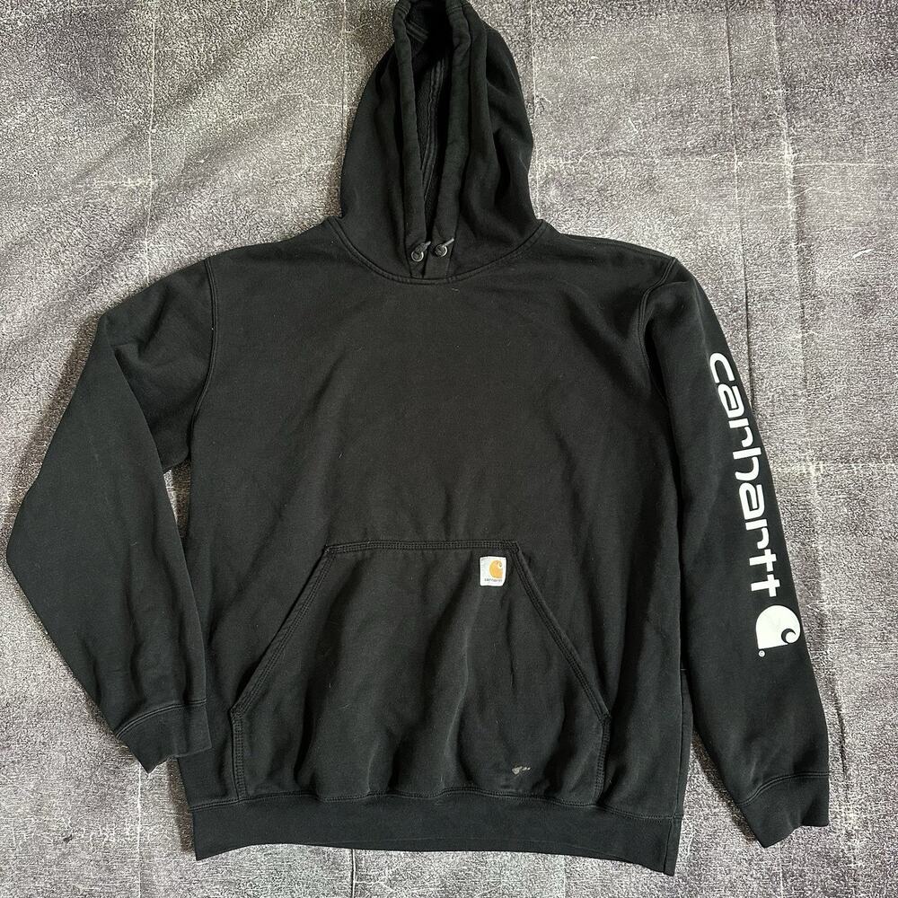 Mens Carhartt Loose Fit Midweight Black Spell Out Graphic Hoodie Sweatshirt Sz L